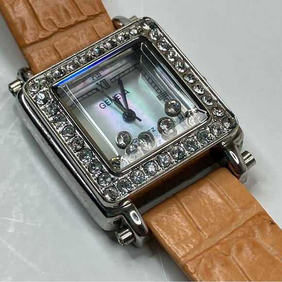 Geneva | Vintage Orange Tan Genuine Leather Rhinestone Watch - Picture 2 of 5